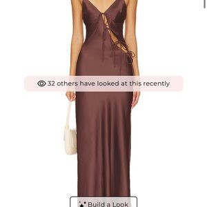 Lioness Chocolate Satin Lace Up Slip Maxi Dress Revolve NWT